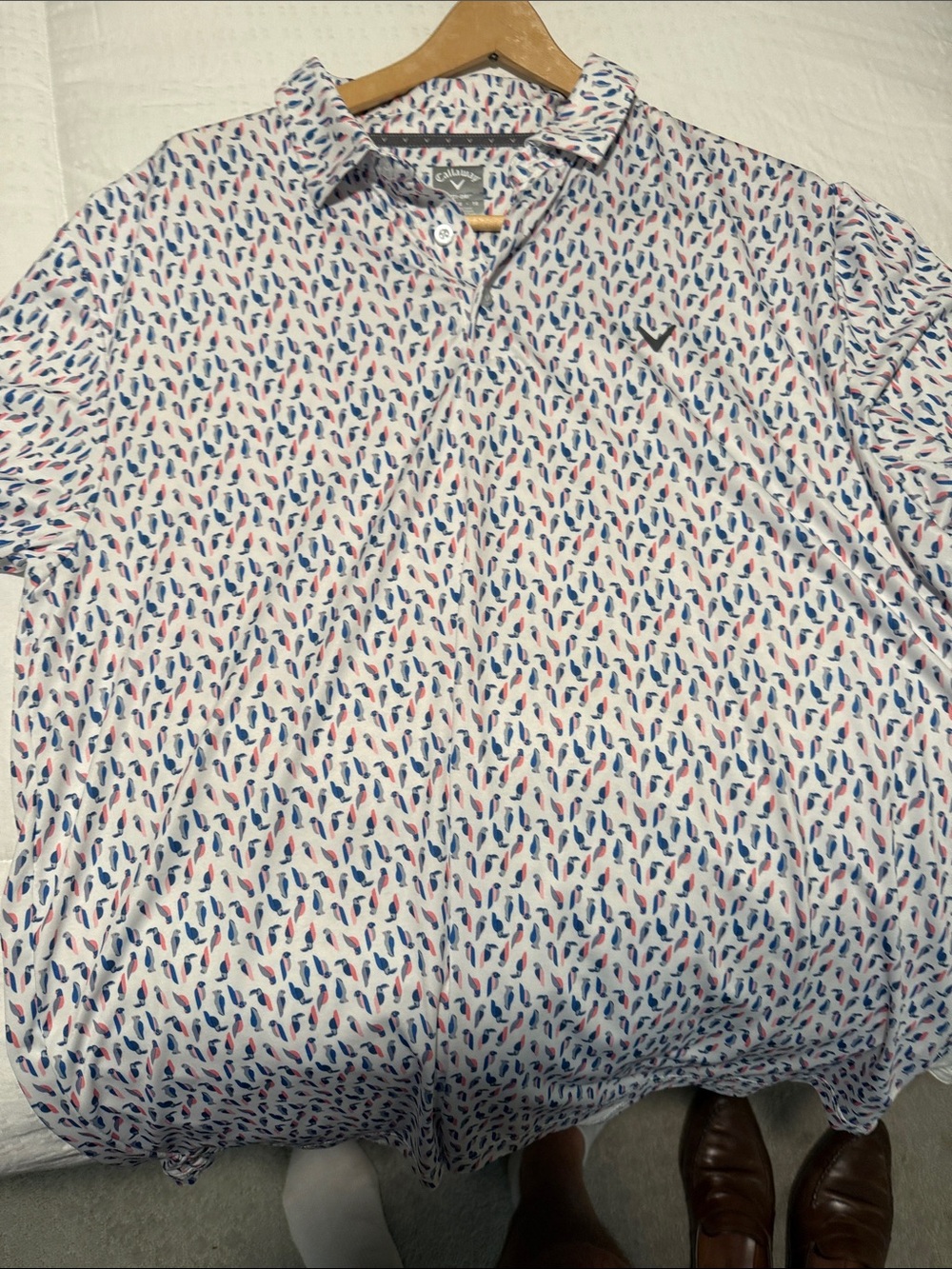 Callaway White Polo with Blue & Pink Micro Pattern